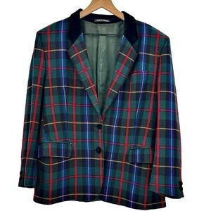 Vintage Women's Blazer Scotch House Wool Cashmere Holiday Plaid Velvet Trim | L